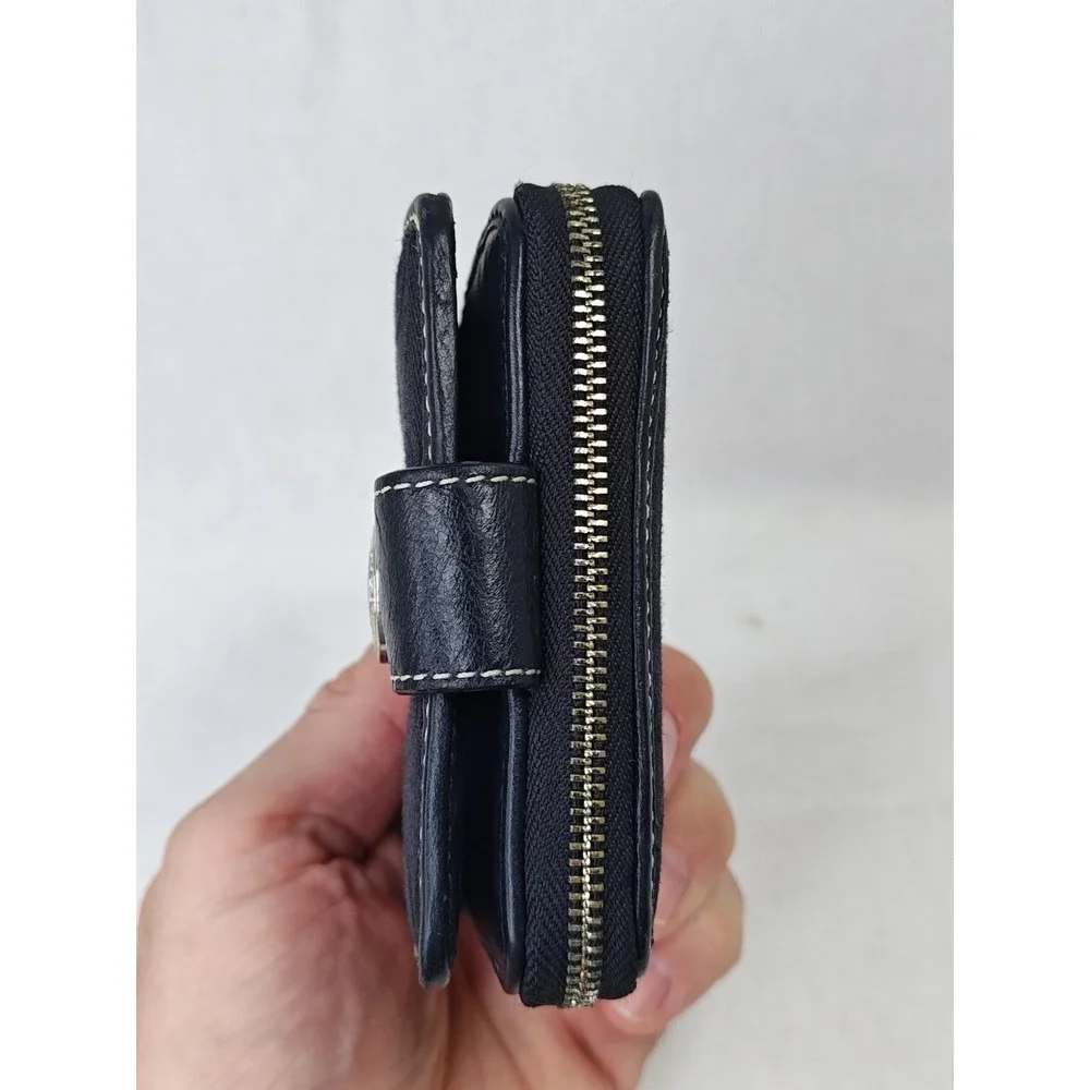 COACH 40751 Legacy Signature Stripe Bifold Compact Wallet Glitter Black Canvas